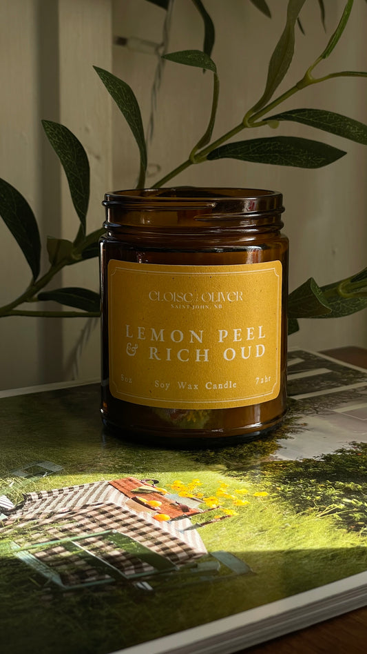 8oz Lemon Peel and Rich Oud Scented Candle