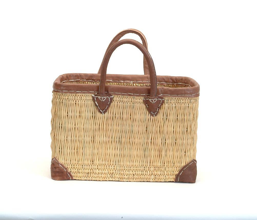 Leather Detail Straw Market Bag