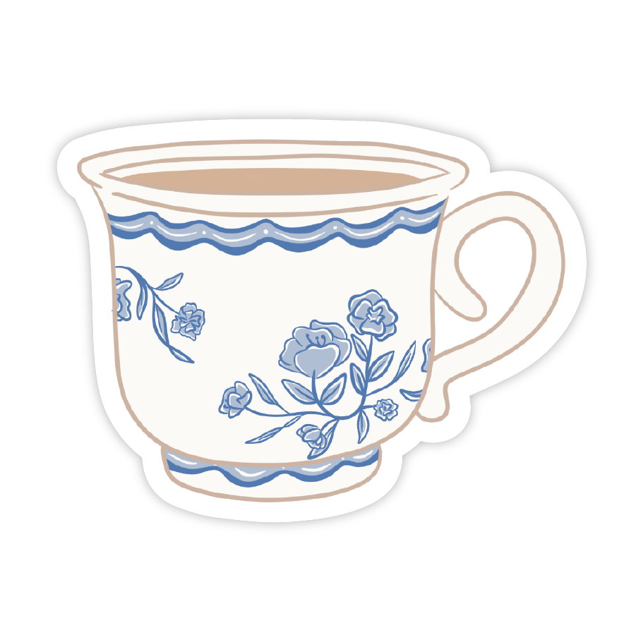 Blue Vintage Tea Cup Vinyl Sticker