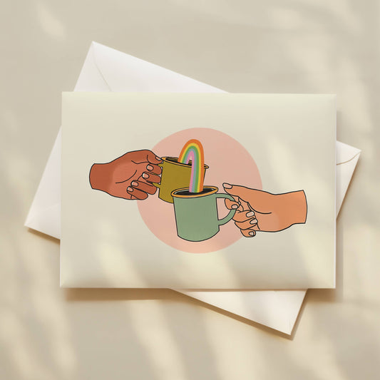 Coffee Cheers Rainbow Celebration Greeting Card