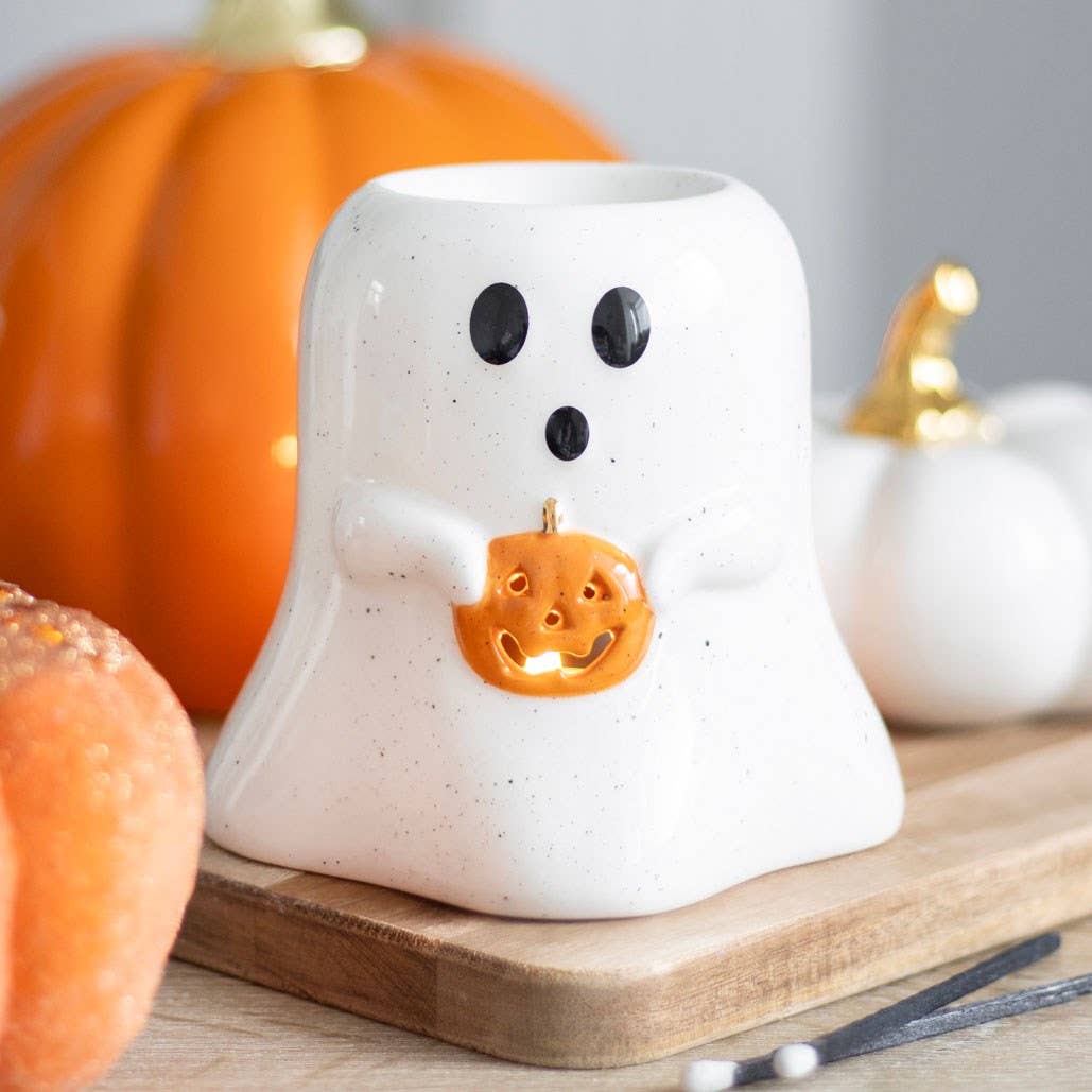 Ghost Shaped Ceramic Oil Burner and Wax Warmer with Pumpkin
