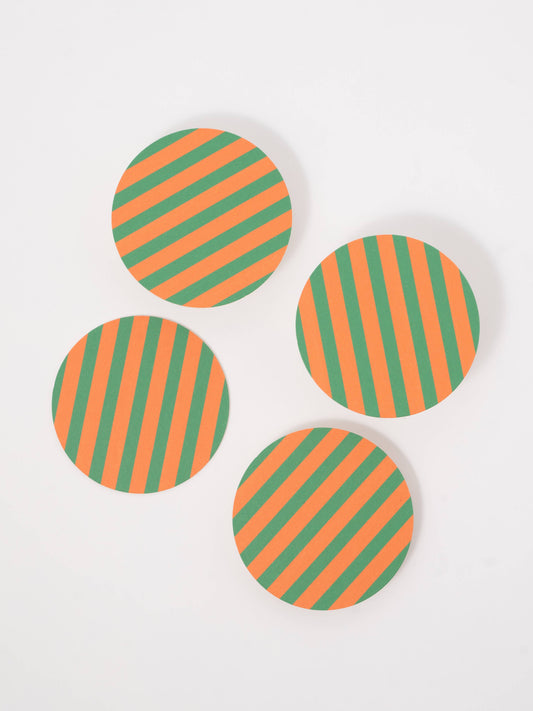 Amore Green and Orange Striped Coasters