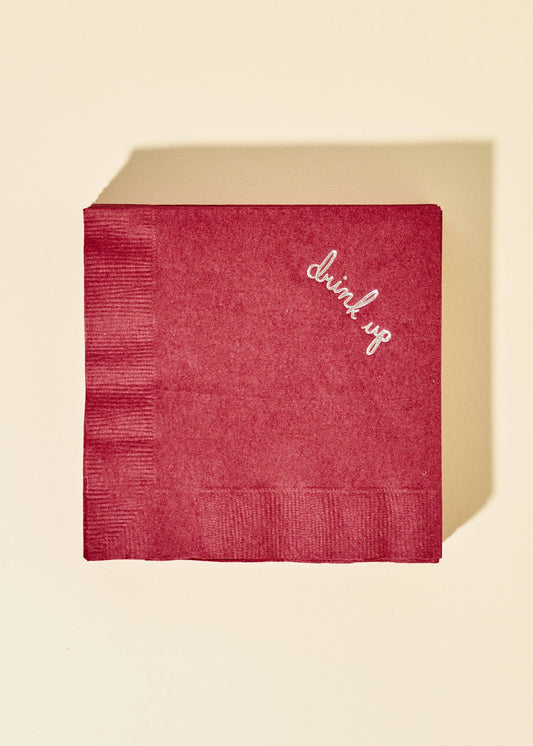 Burgundy "Drink Up" Beverage Napkins
