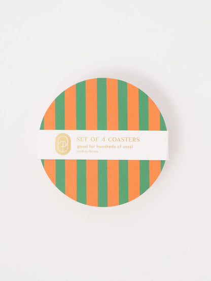 Amore Green and Orange Striped Coasters