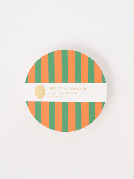 Amore Green and Orange Striped Coasters