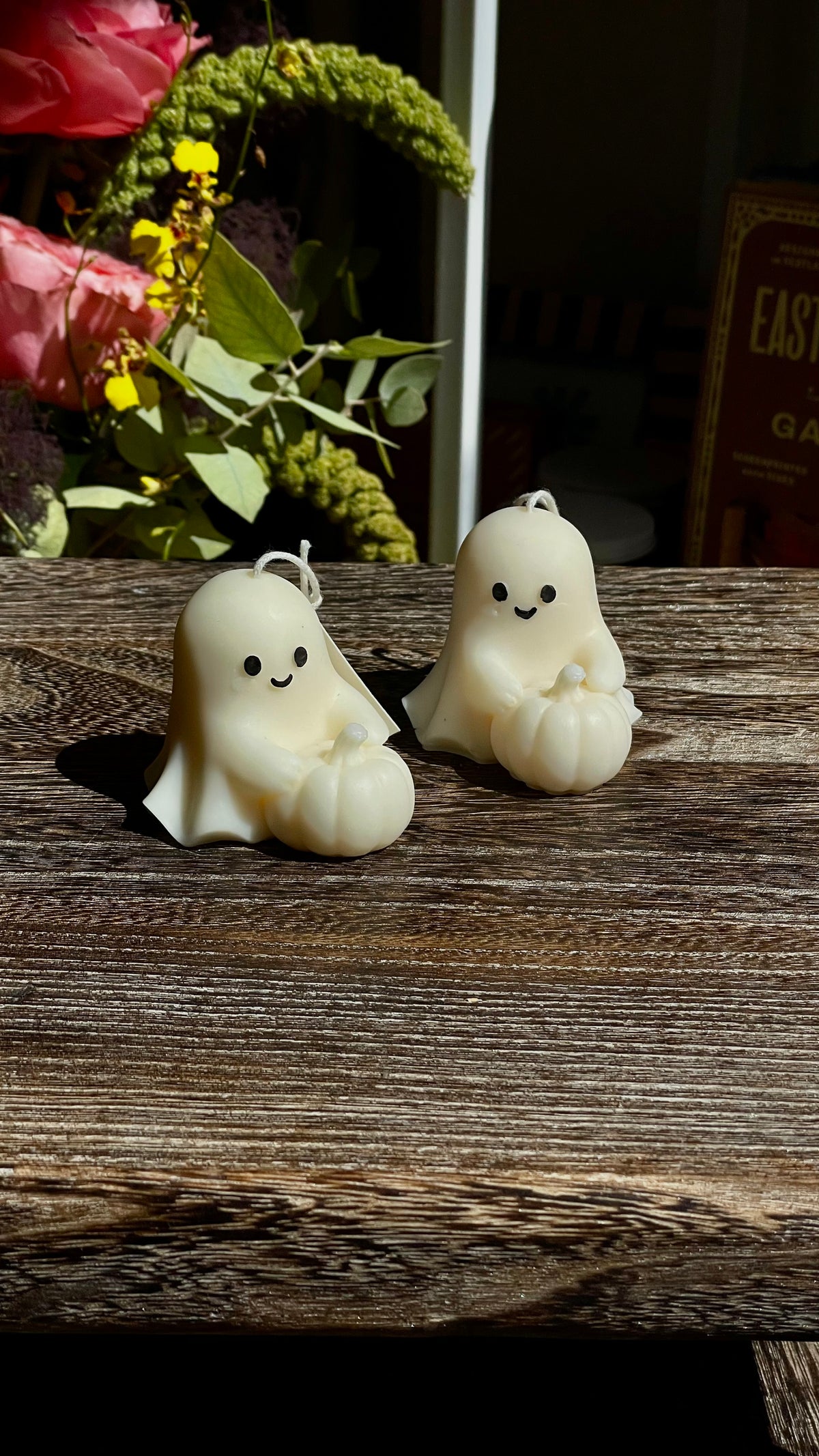 Ghostie Holding Pumpkin Candle