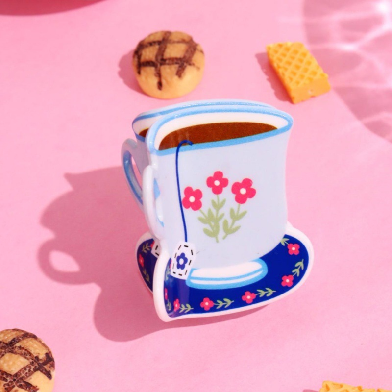 Floral Tea Cup Hair Claw Clip