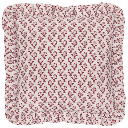 Lulah Block Printed Ruffle Cushion Linen/Red