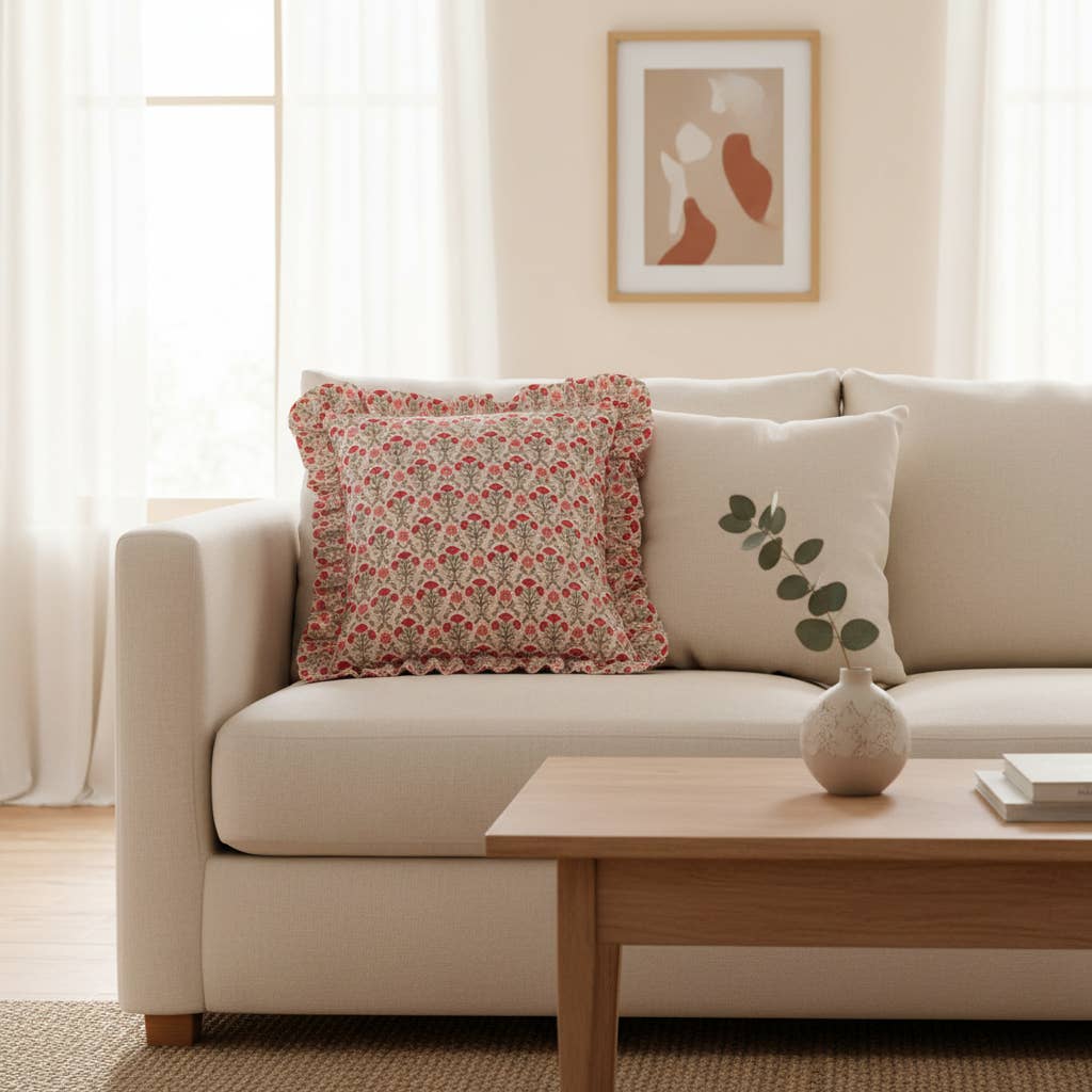 Scalloped Square Throw Pillow–Everbloom Dusty Rose