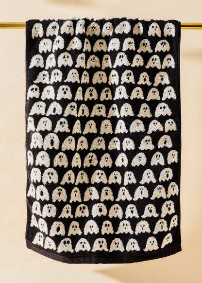 Ghost Spooky Cute Black and White Terry Cloth Hand Towel