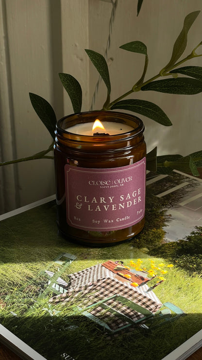 8oz Clary Sage and Lavender Scented Candle