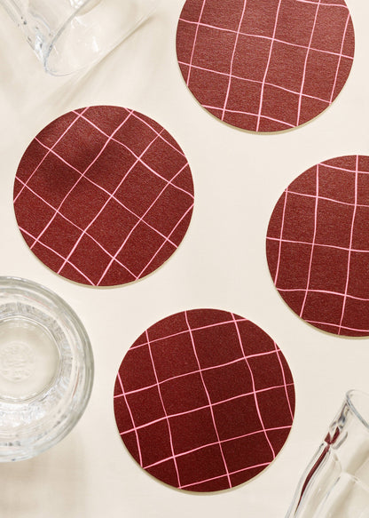 Burgundy Plaid Coasters