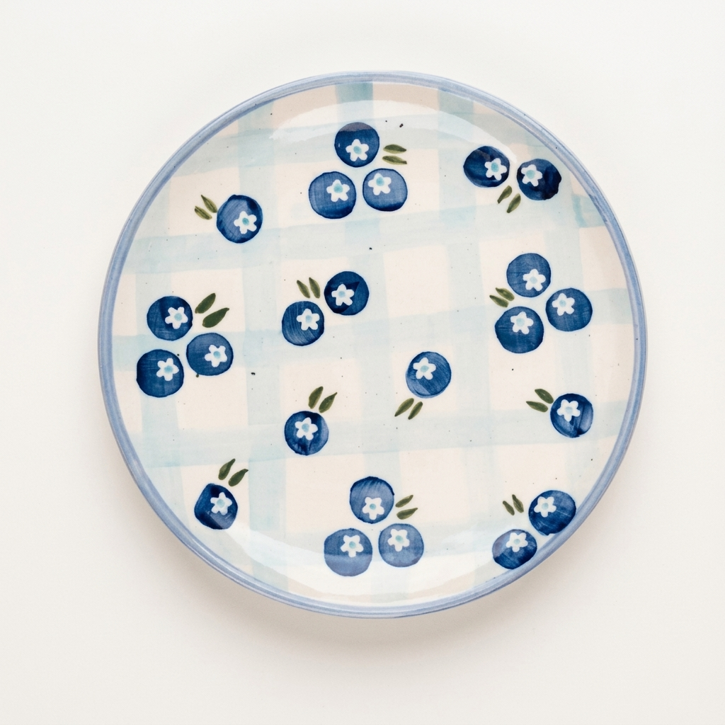 Blueberry Gingham Dessert Plate