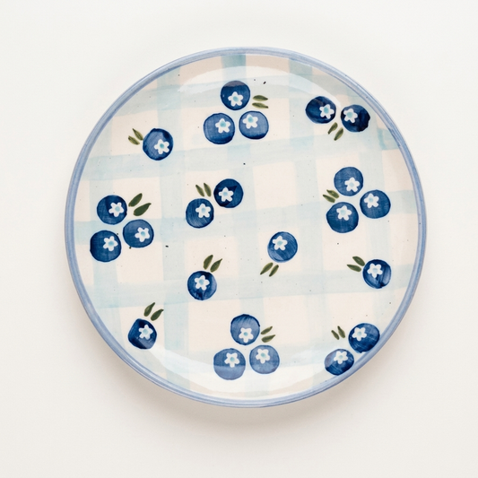 Blueberry Gingham Dessert Plate