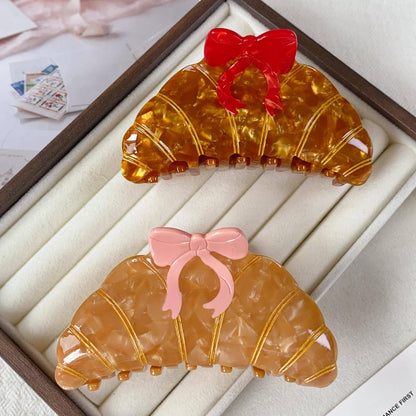 Red Bow Croissant Hair Clip