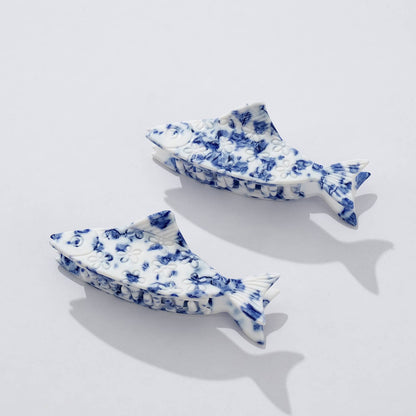 Coastal Blue Floral Fish Claw Clip - Small