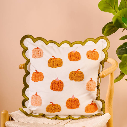 Scalloped Pumpkin Patch Throw Pillow Cover