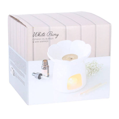 White Peony Flower Oil Burner and Wax Warmer