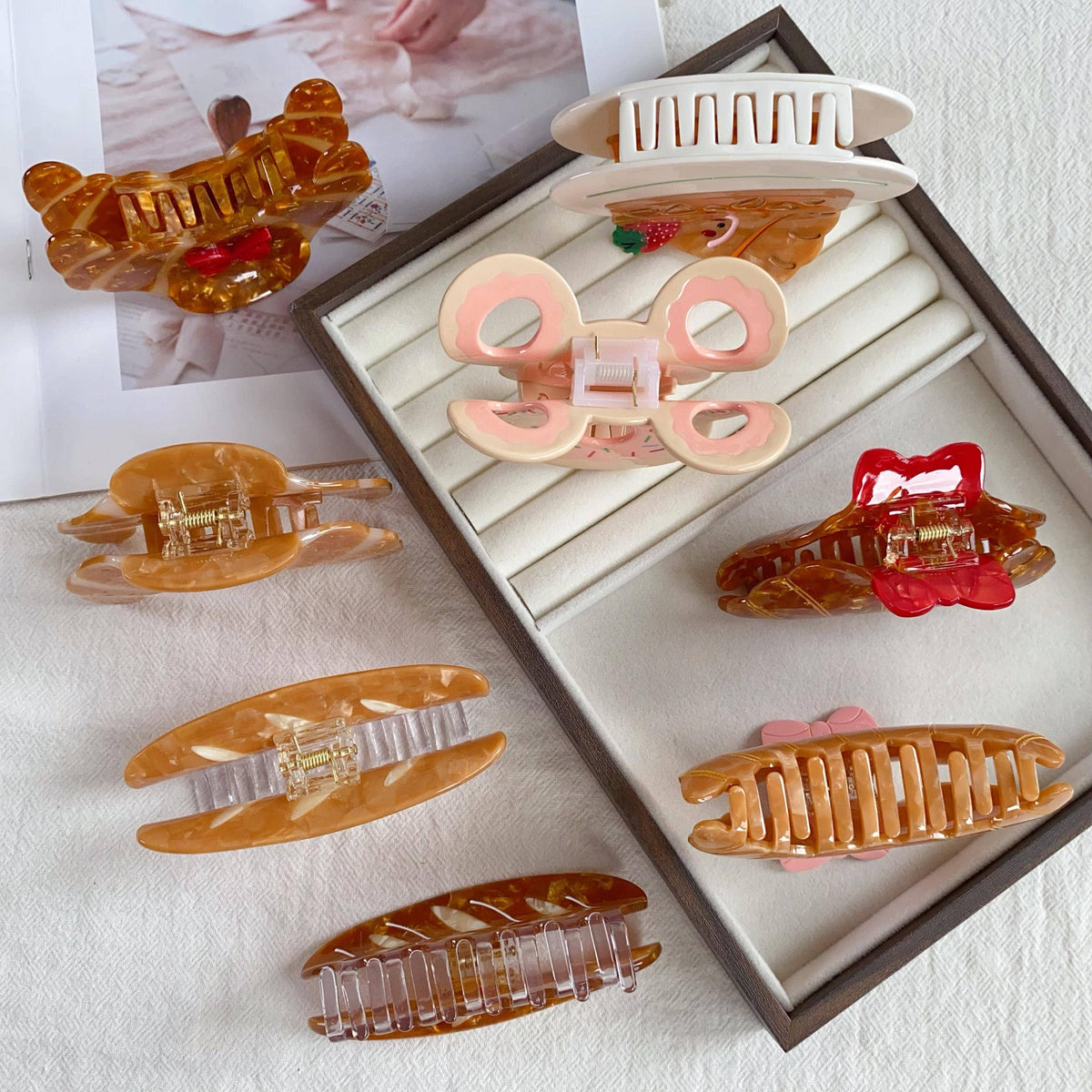 Red Bow Croissant Hair Clip