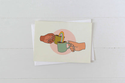 Coffee Cheers Rainbow Celebration Greeting Card