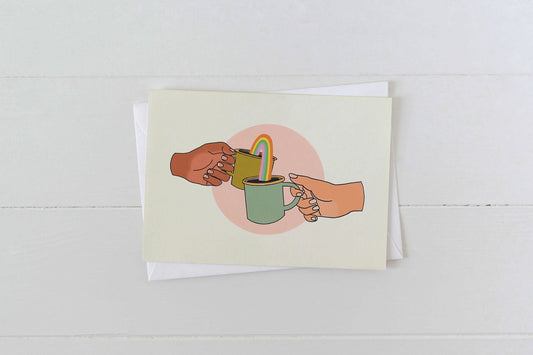 Coffee Cheers Rainbow Celebration Greeting Card