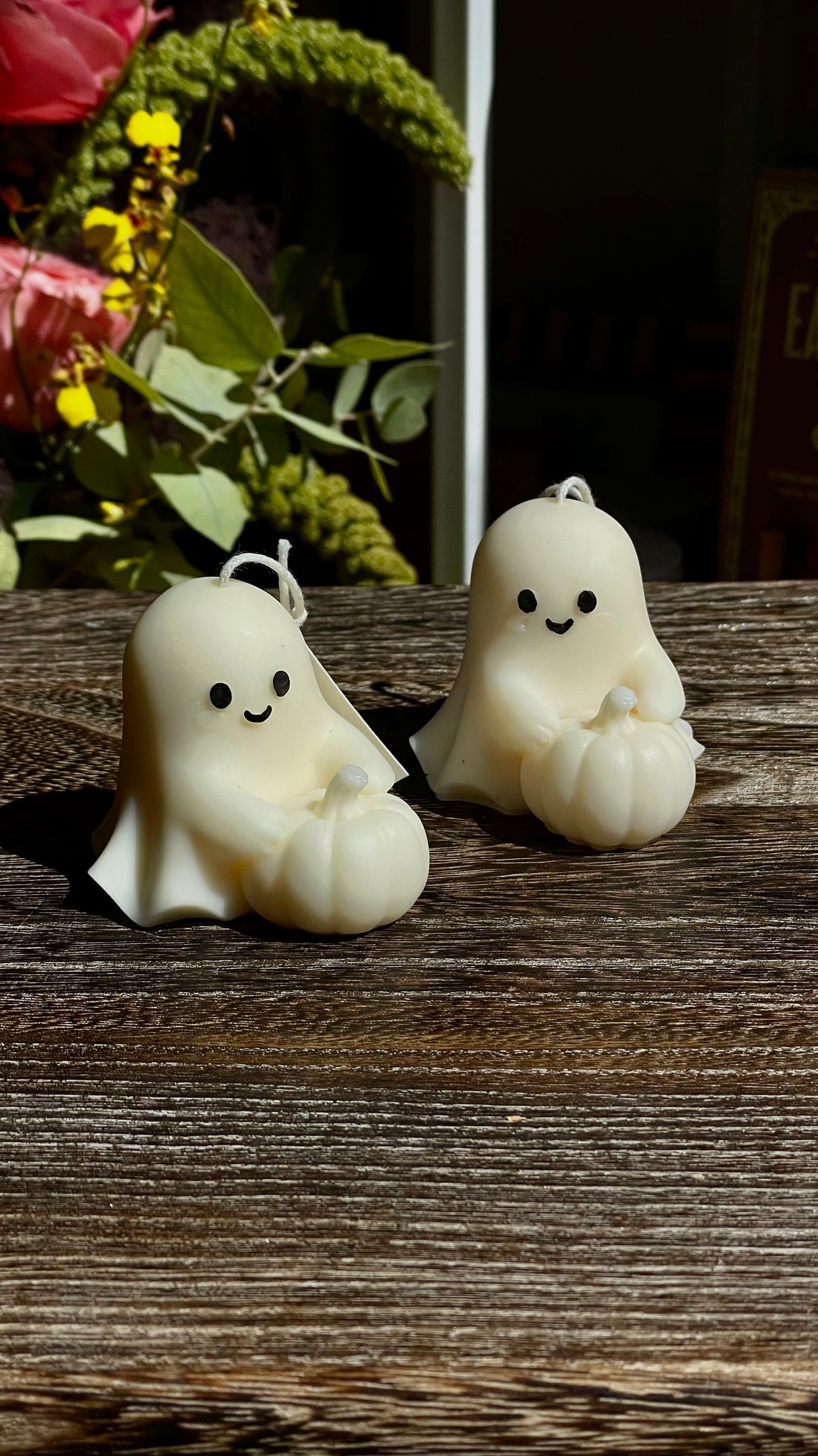Ghostie Holding Pumpkin Candle