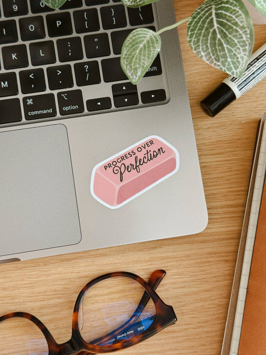 "Progress Over Perfection" Stationery Eraser Vinyl Sticker