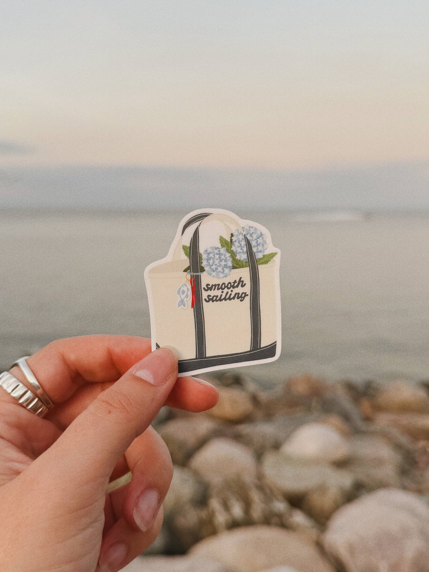 "Smooth Sailing" Coastal Tote Bag Sticker