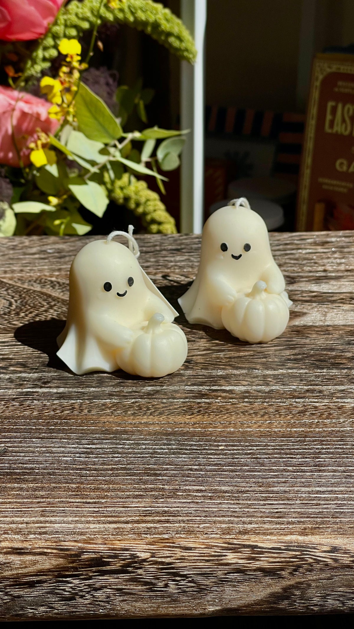 Ghostie Holding Pumpkin Candle