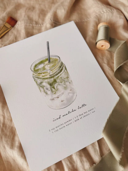 Iced Matcha Latte Art Print (8x10)