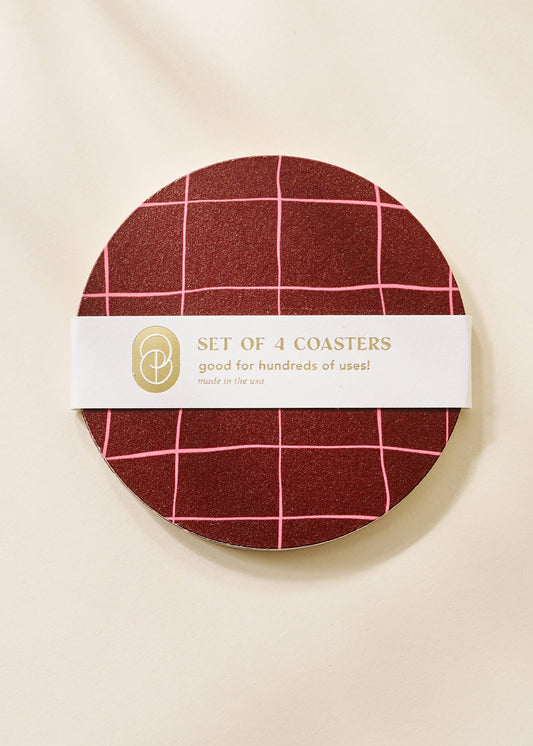 Burgundy Plaid Coasters
