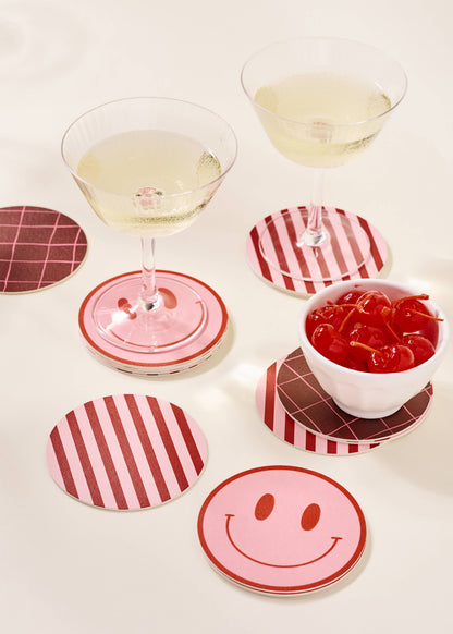 Pink and Maroon Striped Coasters
