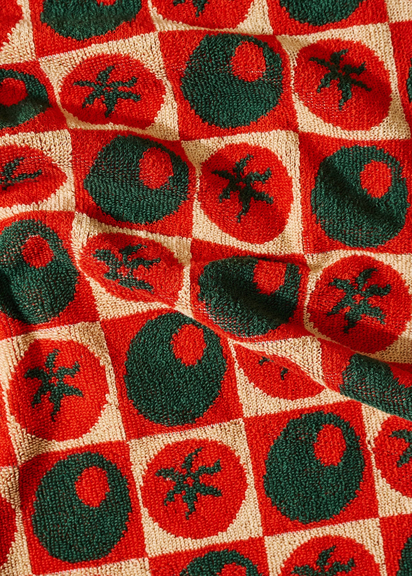 Checked Olive and Tomato Cotton Terry Cloth