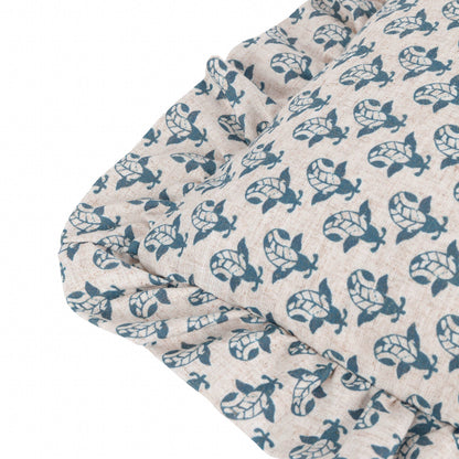 Lulah Block Printed Ruffle Cushion Linen/Blue