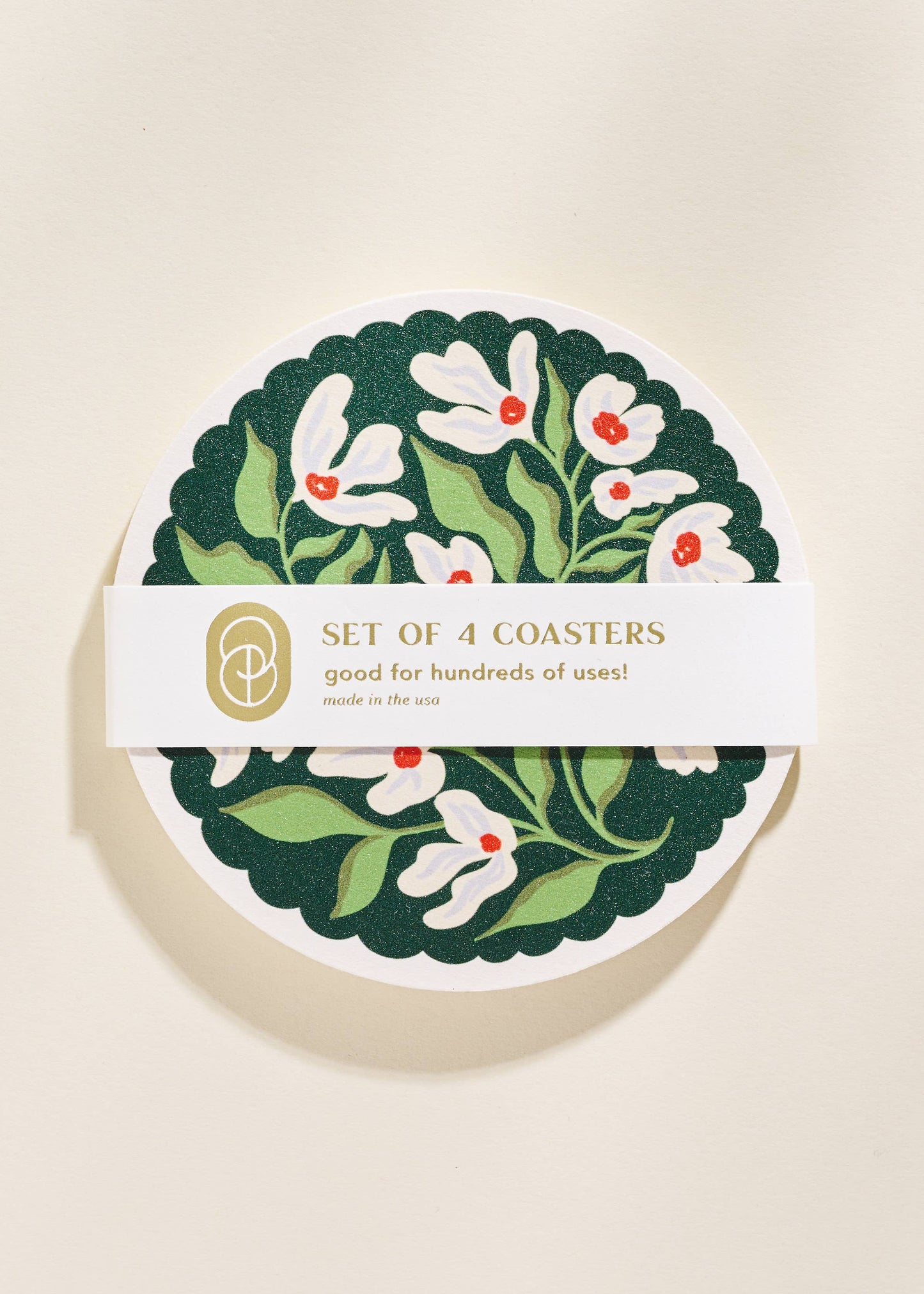 Green and Lavender Floral Scalloped Coasters