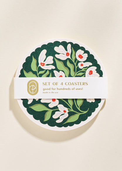 Green and Lavender Floral Scalloped Coasters