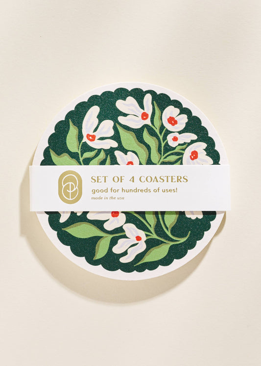 Green and Lavender Floral Scalloped Coasters