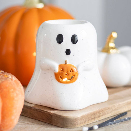 Ghost Shaped Ceramic Oil Burner and Wax Warmer with Pumpkin