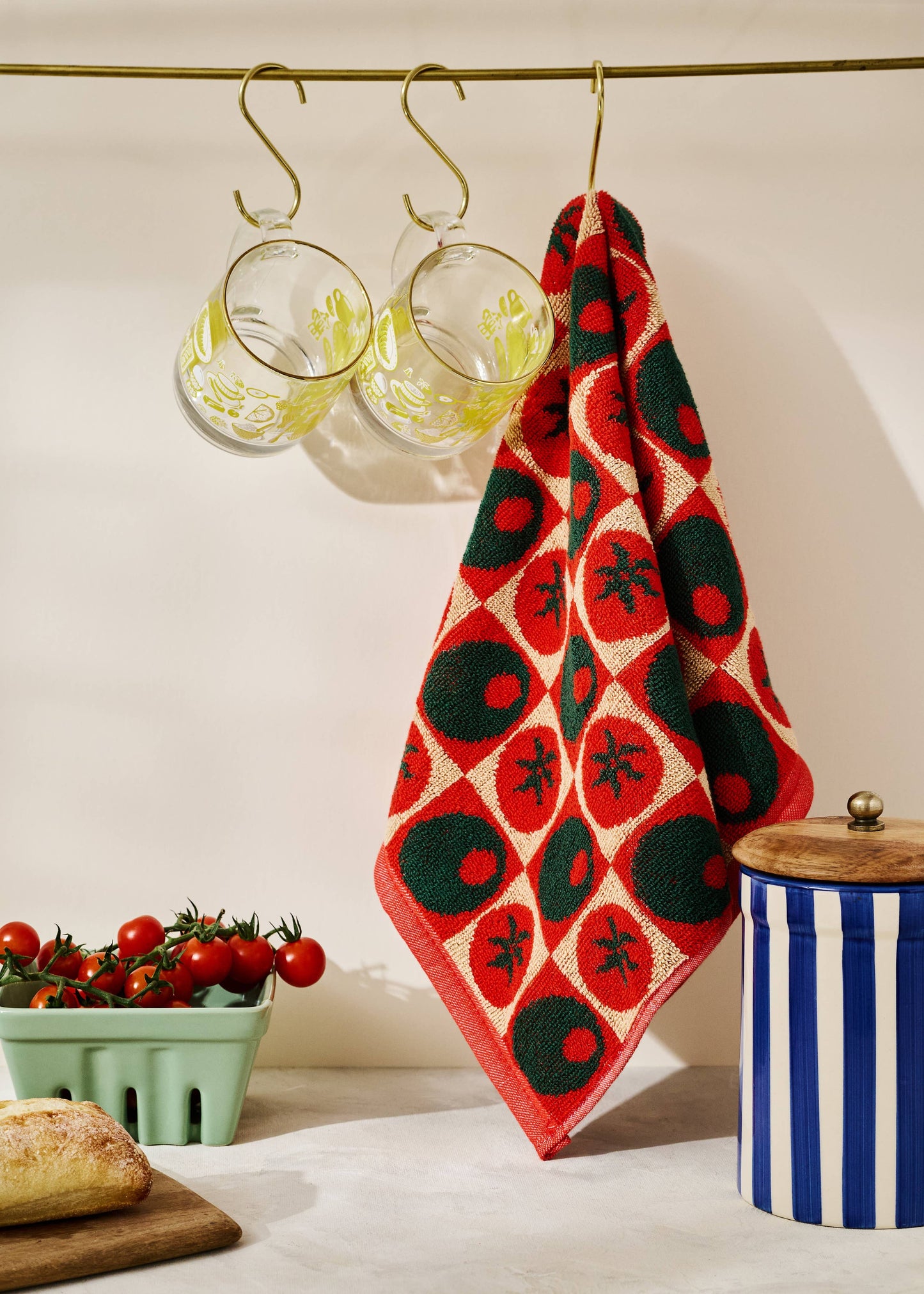 Checked Olive and Tomato Cotton Terry Cloth