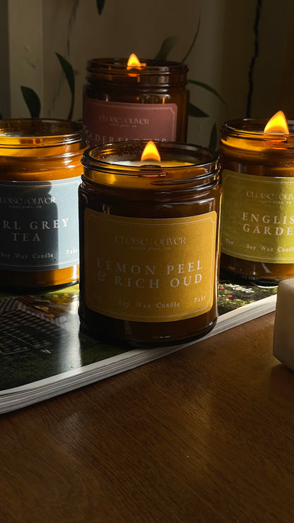 8oz Lemon Peel and Rich Oud Scented Candle
