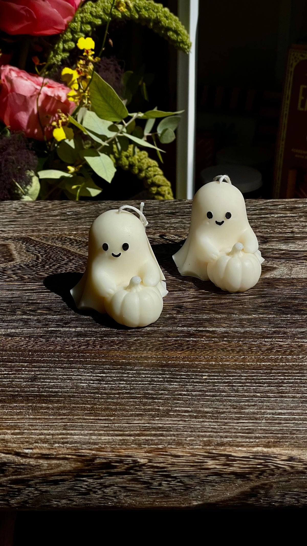 Ghostie Holding Pumpkin Candle