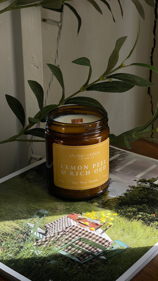 8oz Lemon Peel and Rich Oud Scented Candle
