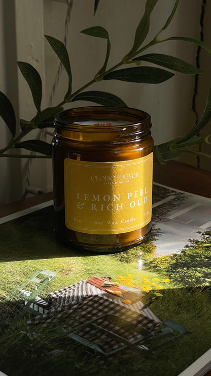 8oz Lemon Peel and Rich Oud Scented Candle