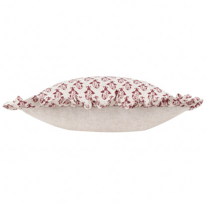 Lulah Block Printed Ruffle Cushion Linen/Red