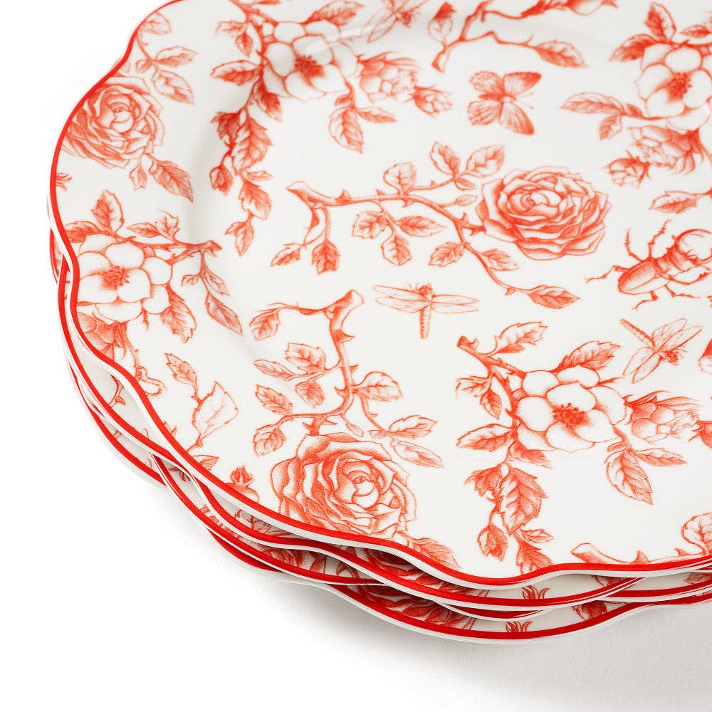 Rose Garden Salad Plates | Red and White