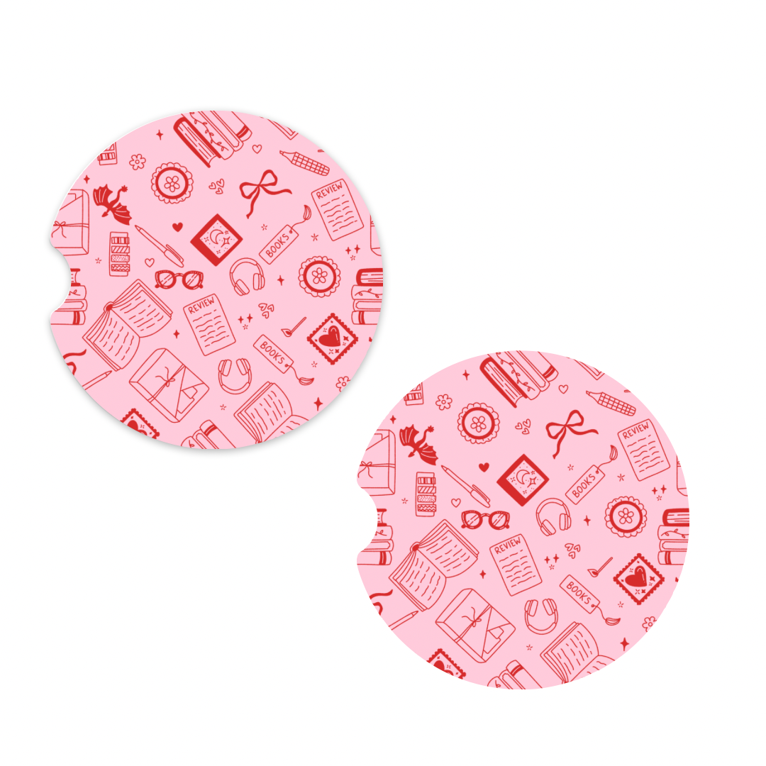 The Reader Pink Car Coasters