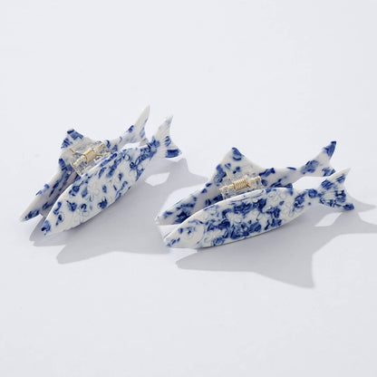 Coastal Blue Floral Fish Claw Clip - Small