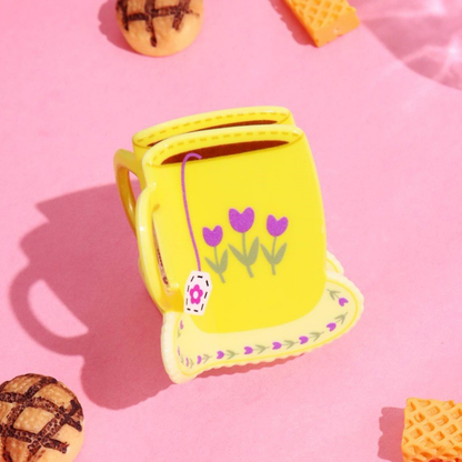 Floral Tea Cup Hair Claw Clip