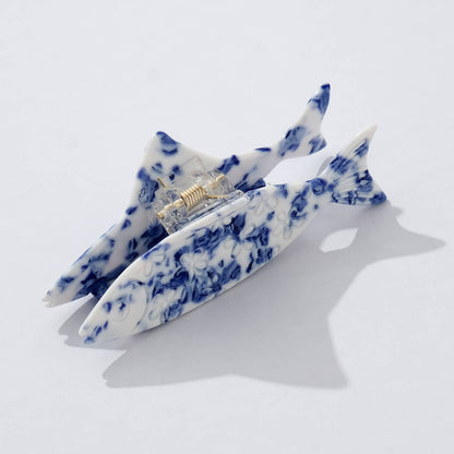 Coastal Blue Floral Fish Claw Clip - Small