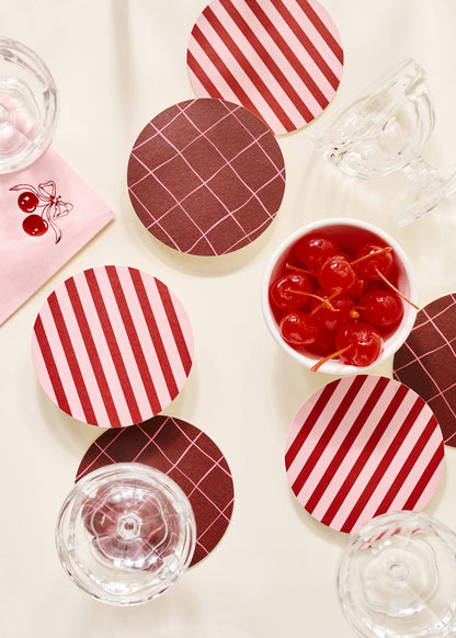 Pink and Maroon Striped Coasters